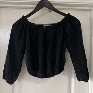 John Galt -  Black Off The Shoulder Crop Top Made In Italy One Size.
